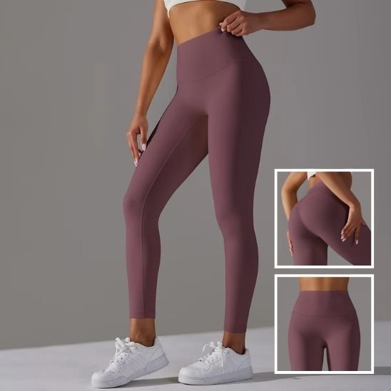 legging sport femme respirant performance mauve images descriptives