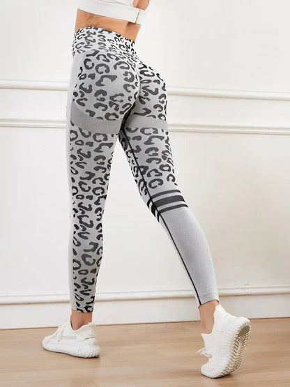 legging sport femme taille haute animal print gris