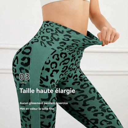legging sport femme taille haute animal print montre elasticite
