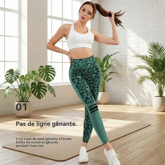 legging sport femme taille haute animal print vue face