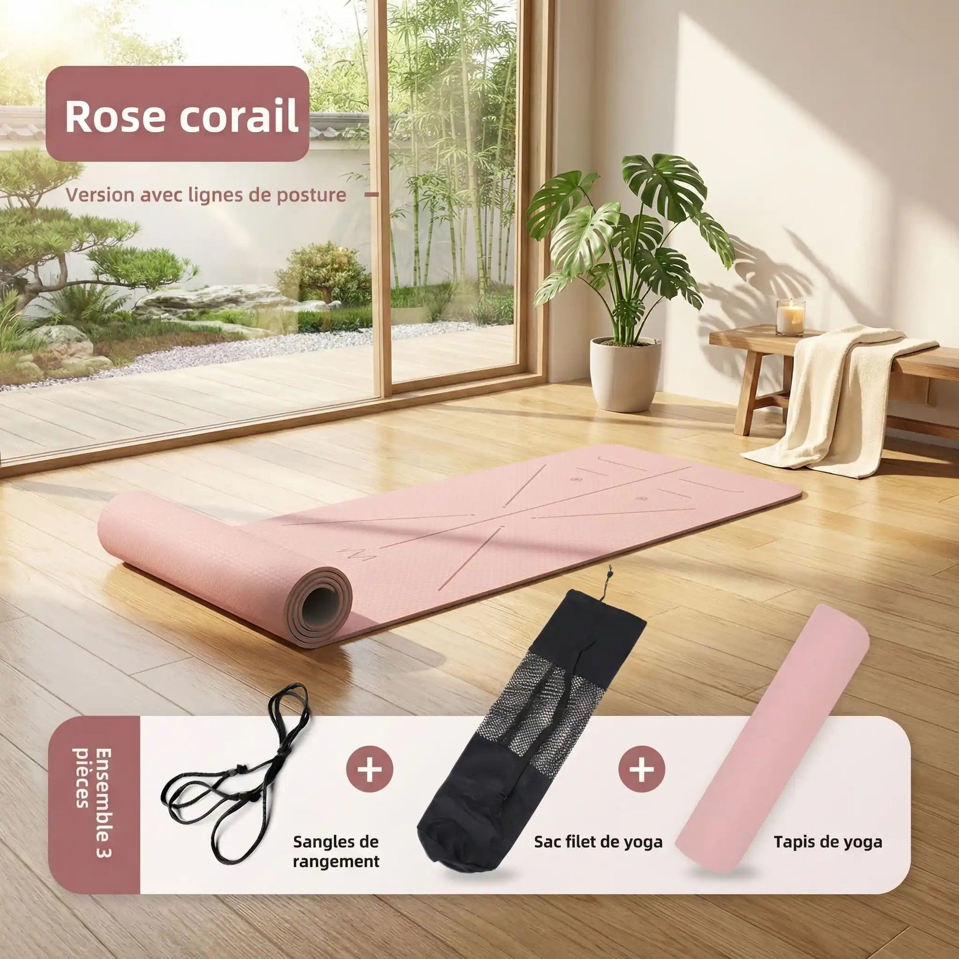 tapis de gym ecolo antiglisse rose corail 