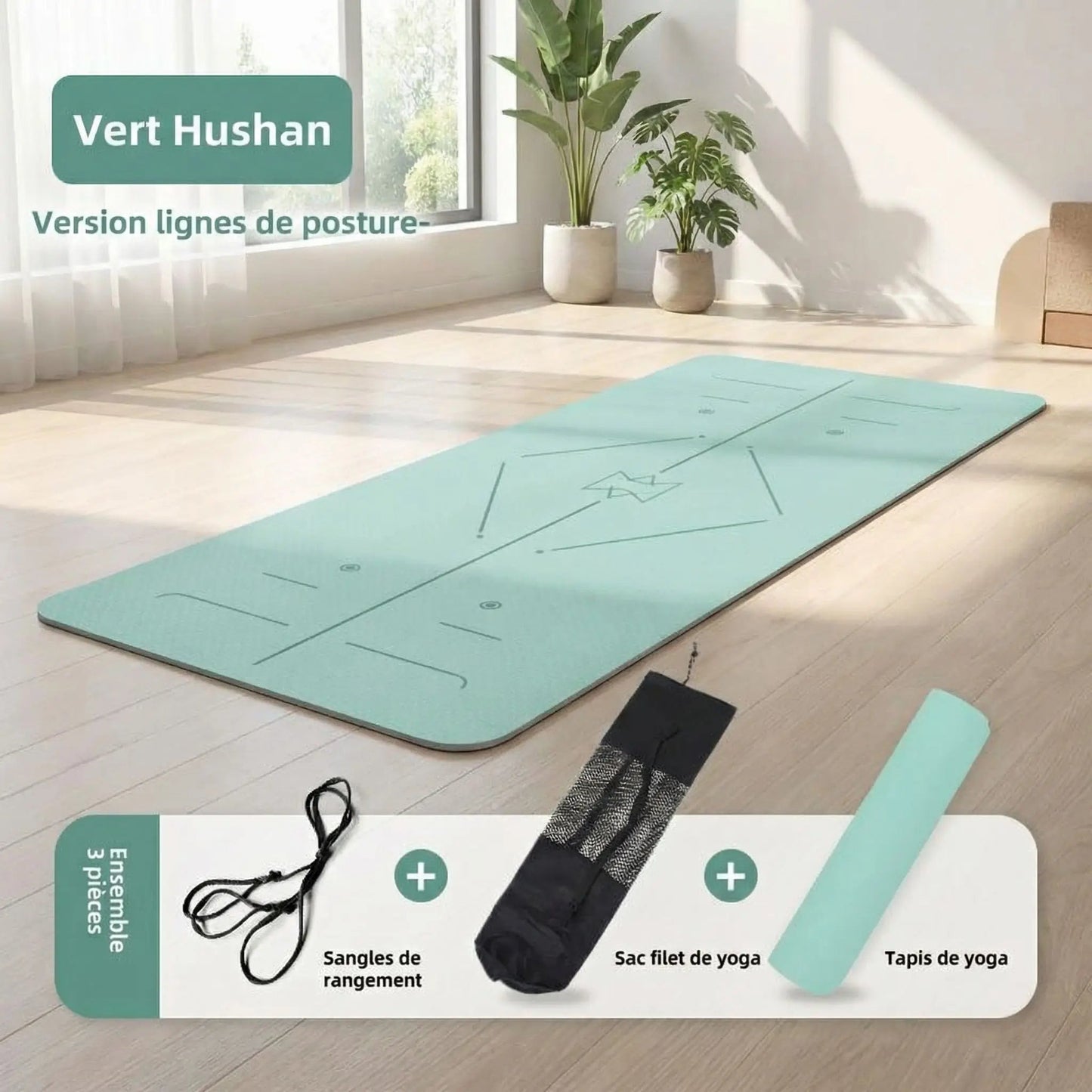 tapis de gym ecolo antiglisse vert hushan 